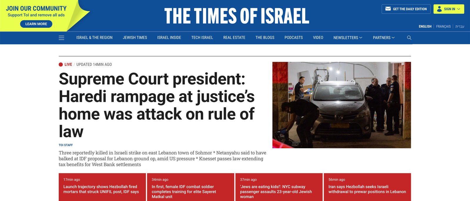 The Times of Israel — homepage