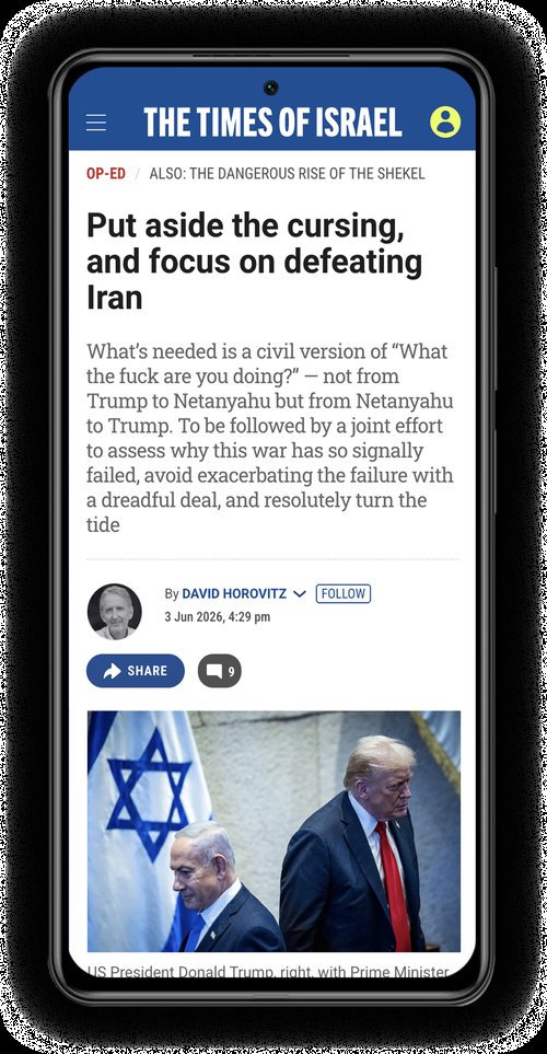 The Times of Israel on a mobile screen